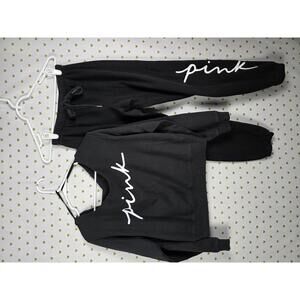 Victorias Secret Pink Logo Slouchy Sweater & Sweatpants SET outfit MEDIUM Black